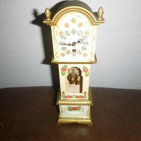 Mini Antique Grandfather Clock Gold w/ Flowers - Picture 6 of 6